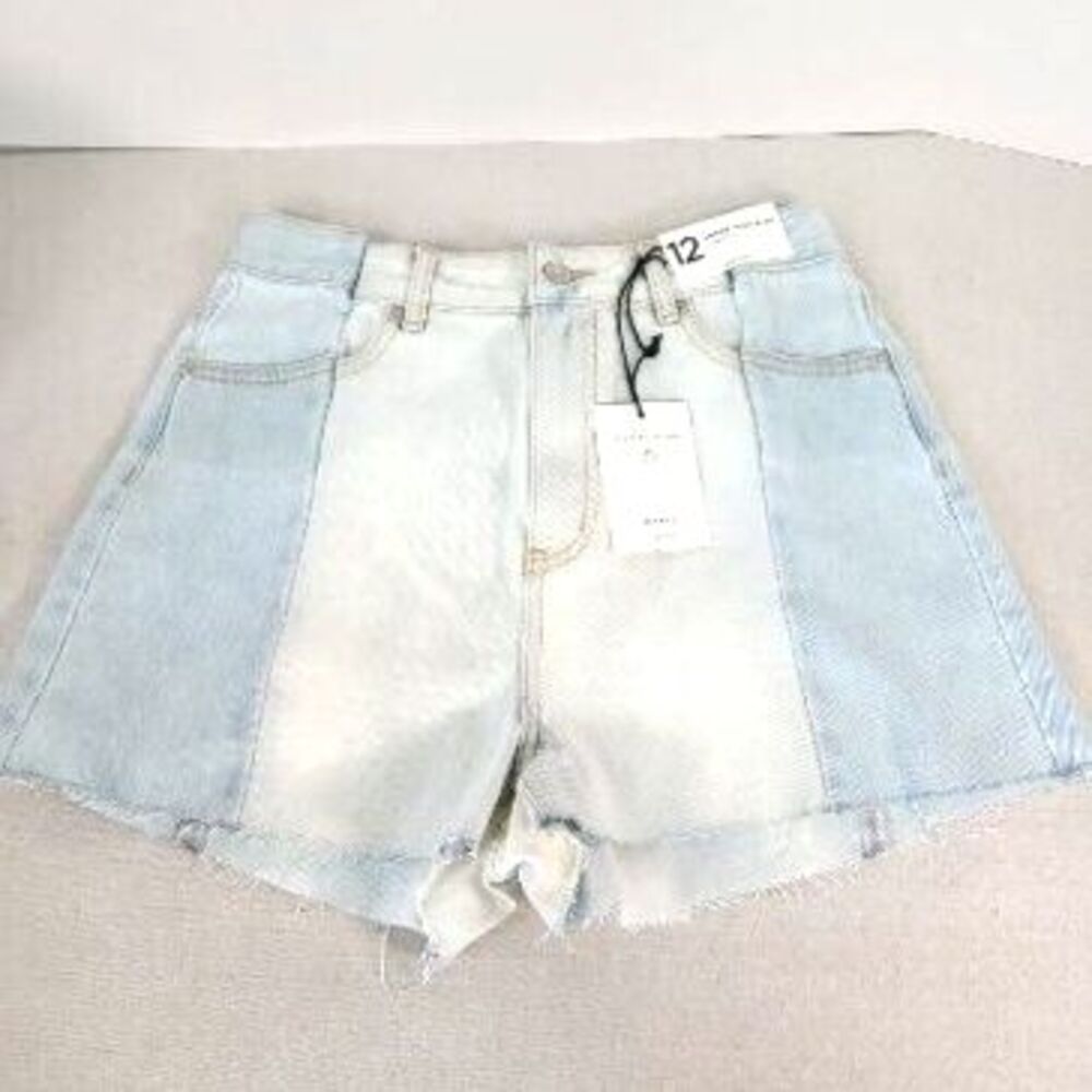NWT NEW Glassons Womans Sz 12 Super High Rise Cheeky Jean Shorts 2 Tone